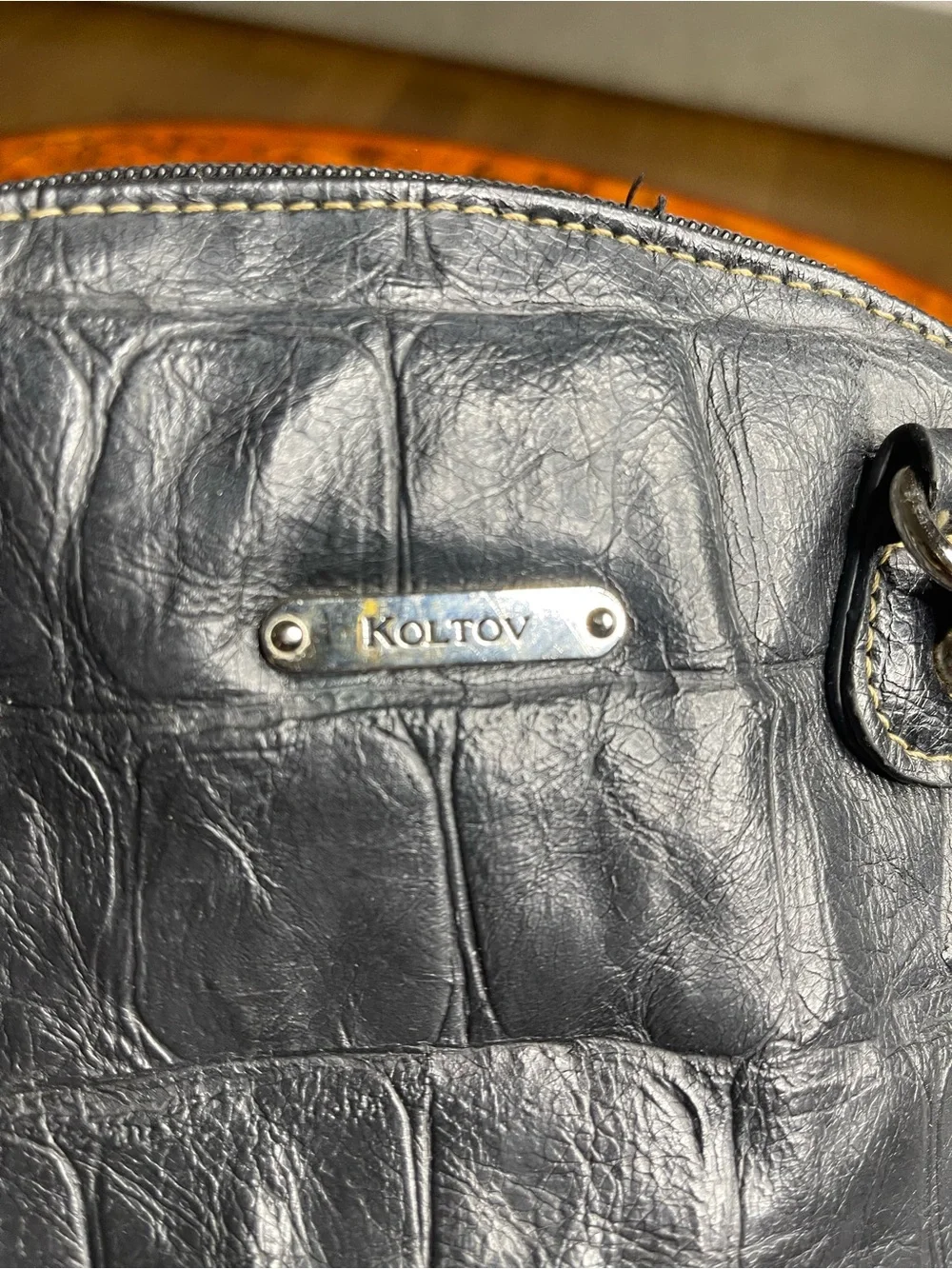 Croc-Embossed Dome Satchel in Black by No Brand